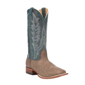 Cavender's Men's Khaki Shrunken Bison with Navy Blue Goat Upper Western Square Toe Boots (CAV264009-01)