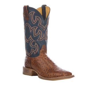 Cavender's Men's Cognac and Blue Ostrich Print Western Square Toe Boot (CVM162-3)