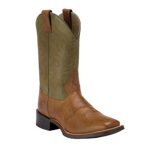 Double H Men's Cognac Tan and Olive Green Top Saddle Vamp Square Toe Western Boot (DH3571)